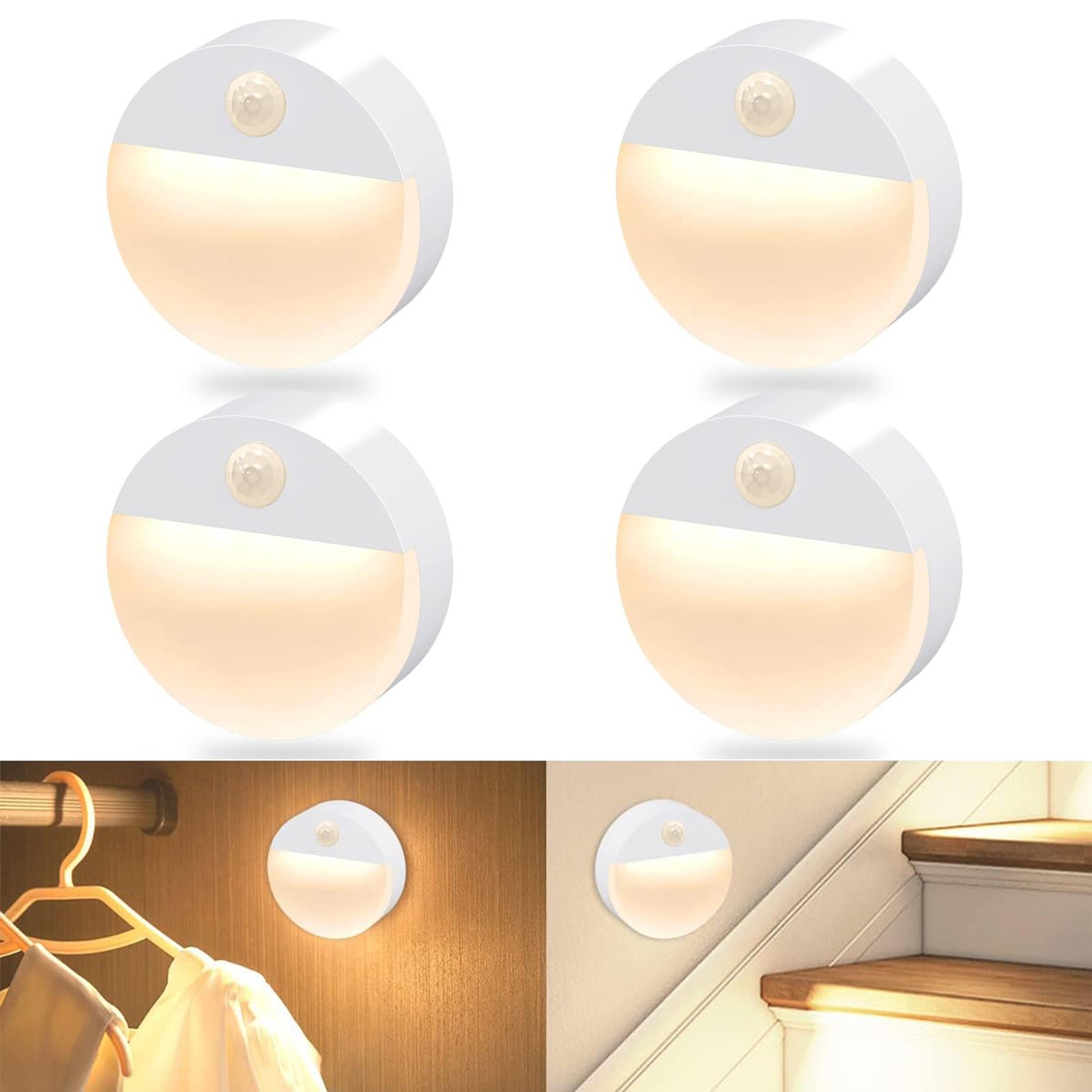 S031-Round Single Color LED Motion Sensor Night Light, AA Battery Powered Wireless Sensor Lamp for Bedroom, Toilet, Closet & Hallway - Image 2