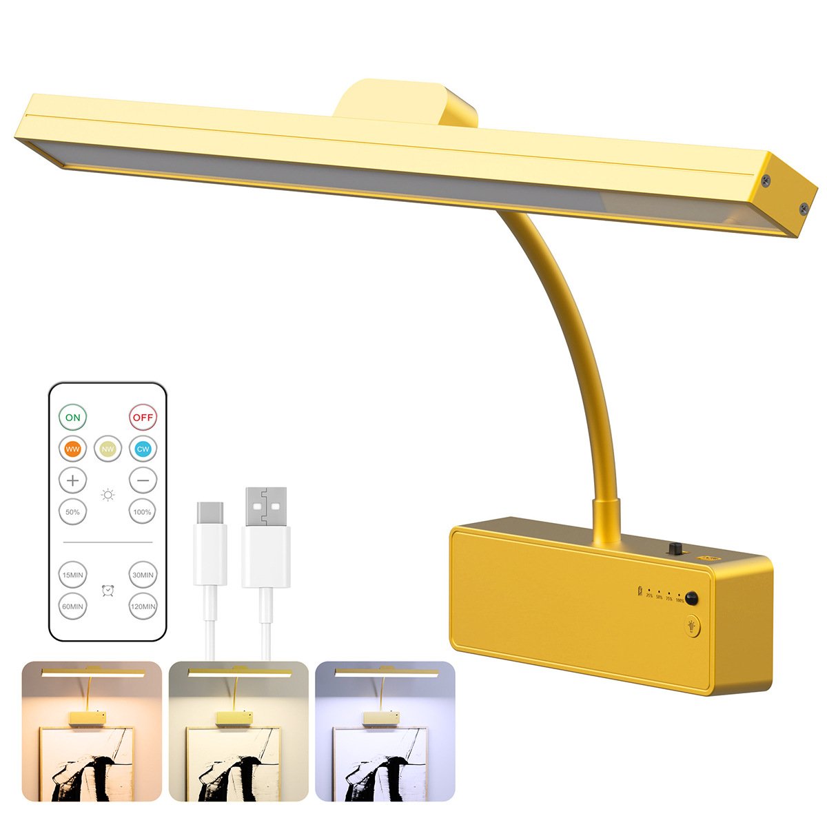 S092-Magnetic Picture Light with Remote Control, 3 Color Temperature & Timer Function, Metal Base Art Display Wall Lamp for Home Decor - Image 2