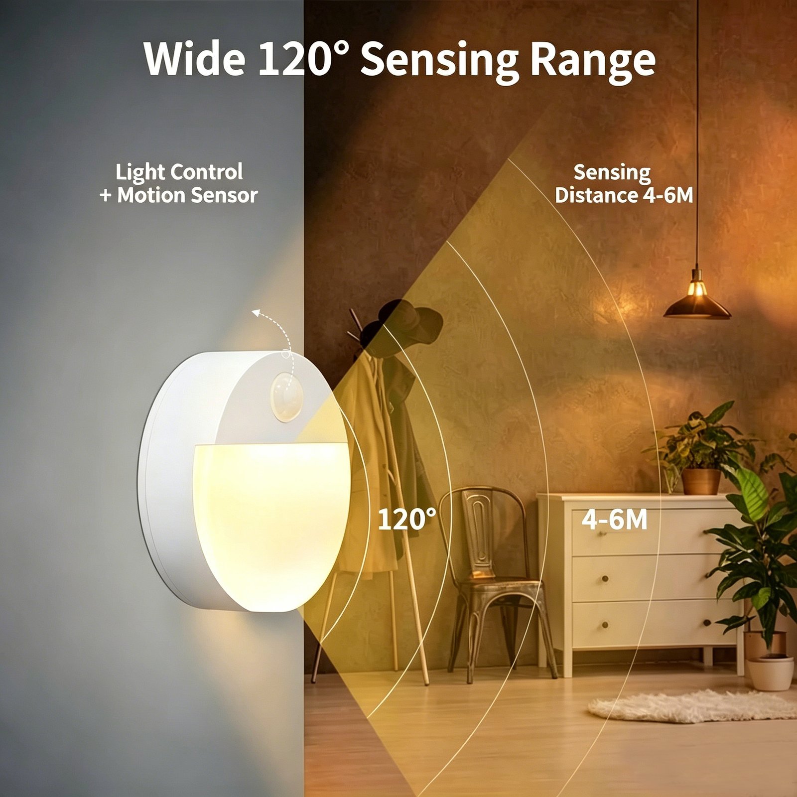 S031-Round Single Color LED Motion Sensor Night Light, AA Battery Powered Wireless Sensor Lamp for Bedroom, Toilet, Closet & Hallway - Image 3
