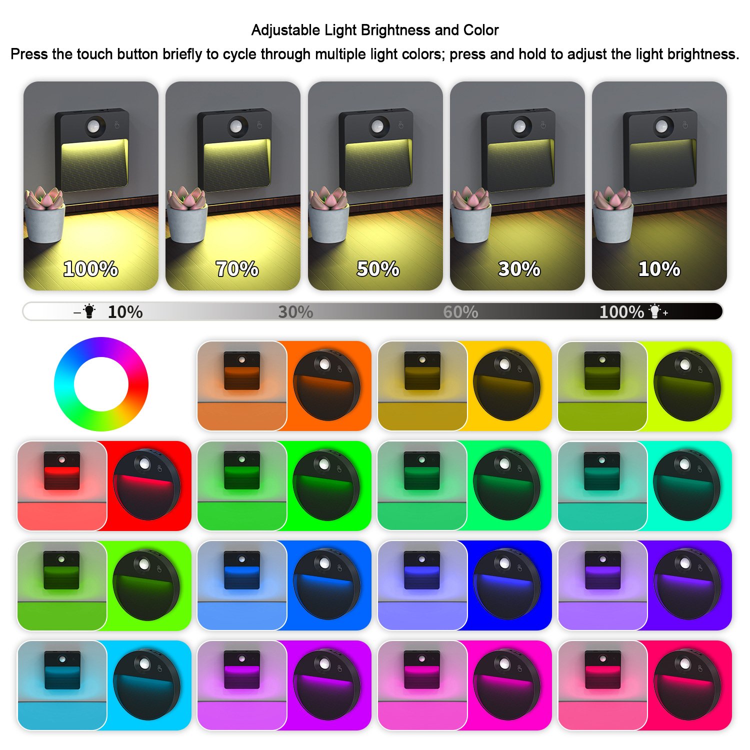 S104CW/S104RGB/S105CW/S105RGB/-Wireless Magnetic Motion Sensor Light | Round & Square Shapes USB Rechargeable LED Night Lamp - Image 2