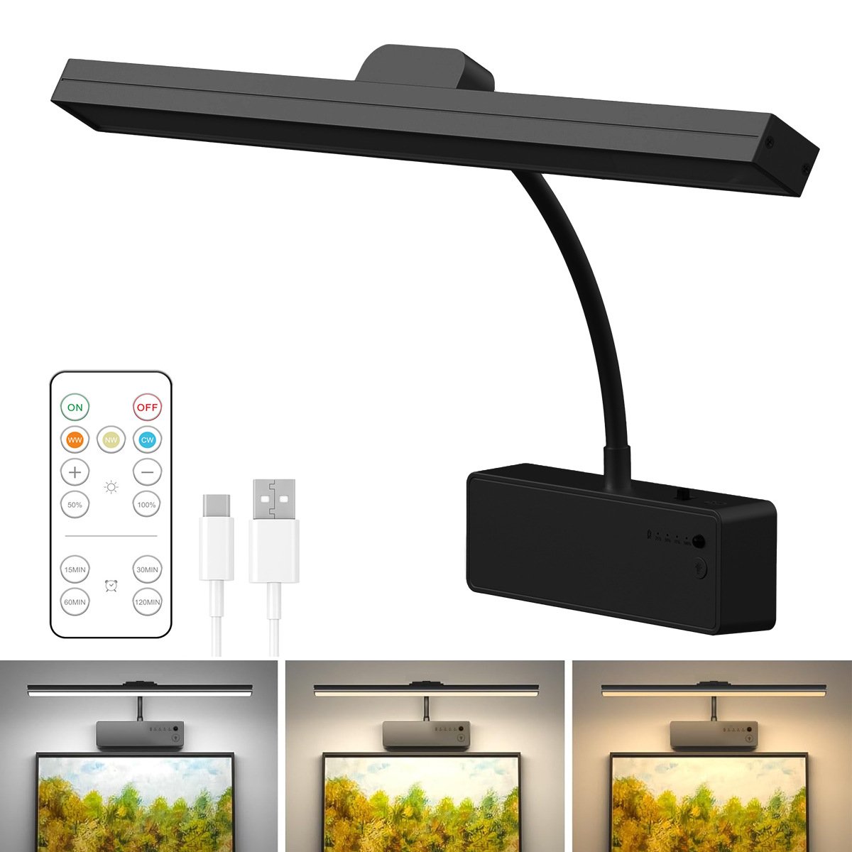 S092-Magnetic Picture Light with Remote Control, 3 Color Temperature & Timer Function, Metal Base Art Display Wall Lamp for Home Decor - Image 3