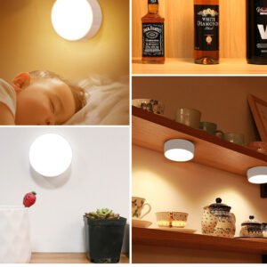 S048E（CW）-Wireless LED Puck Light, Dimmable Battery Operated Closet Light, 3 Color Temperature Touch Control Night Light for Home Use