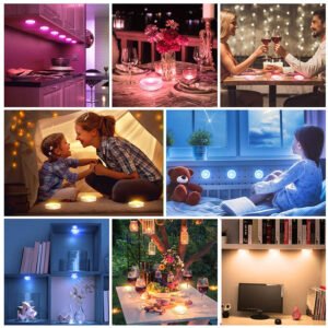 S048E（RGBCW）-Wireless LED Puck Lights with 13 Colors, Battery Operated Dimmable Under Cabinet Lights, Timable Ambient Night Lights for Home Decor