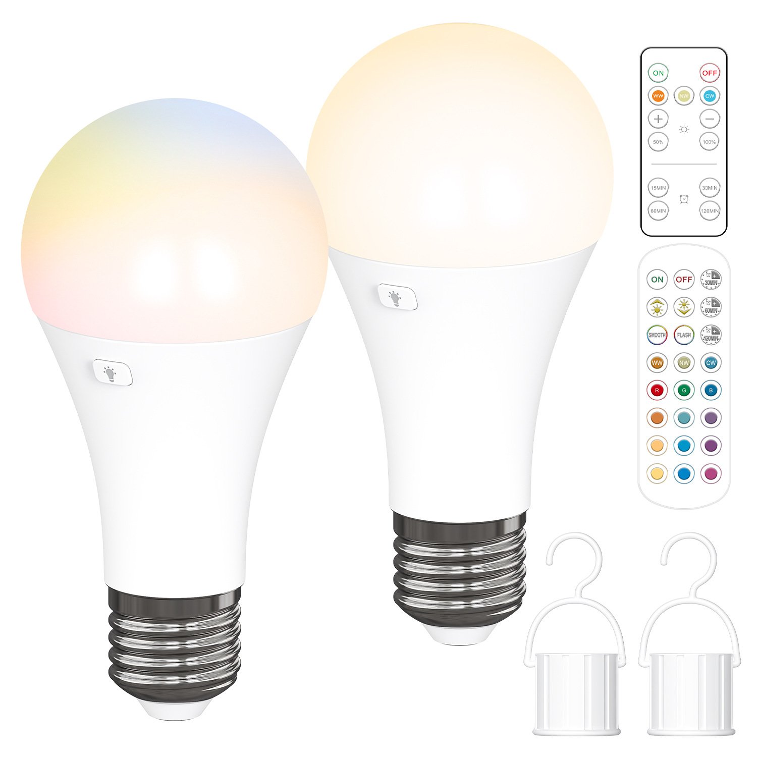 S107-Rechargeable CW/RGBCW LED Bulb | Remote Timer Dimmable Battery Powered Light Bulb for Home & Camping - Image 3
