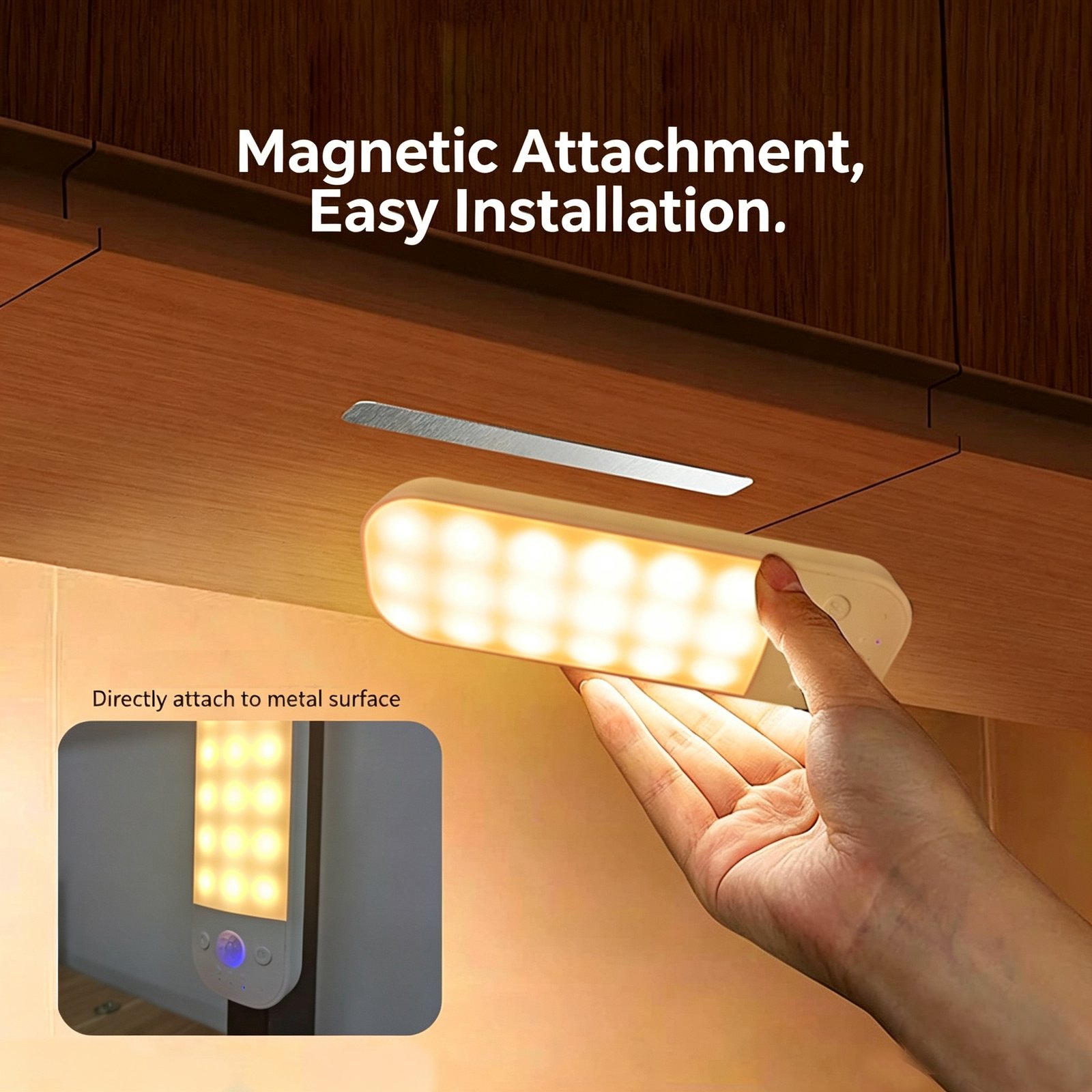 S014-Ultra-thin, Rounded-Corner, Rectangular Magnetic Motion Sensor Light | Three-Color Tape-C Rechargeable LED Cabinet Night Light - Image 3