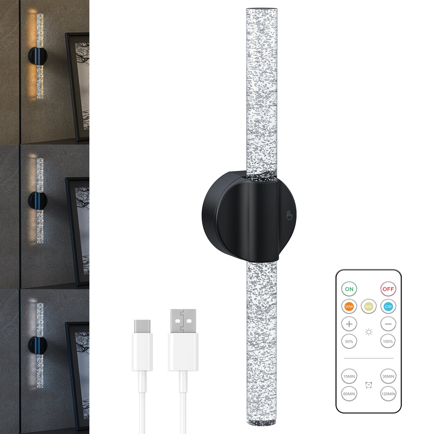 S078-Wireless Magnetic LED Acrylic Wall Sconce, Dimmable Rechargeable Ambient Lighting for Hotel Corridor, Stairwell & Bedroom Decor - Image 4