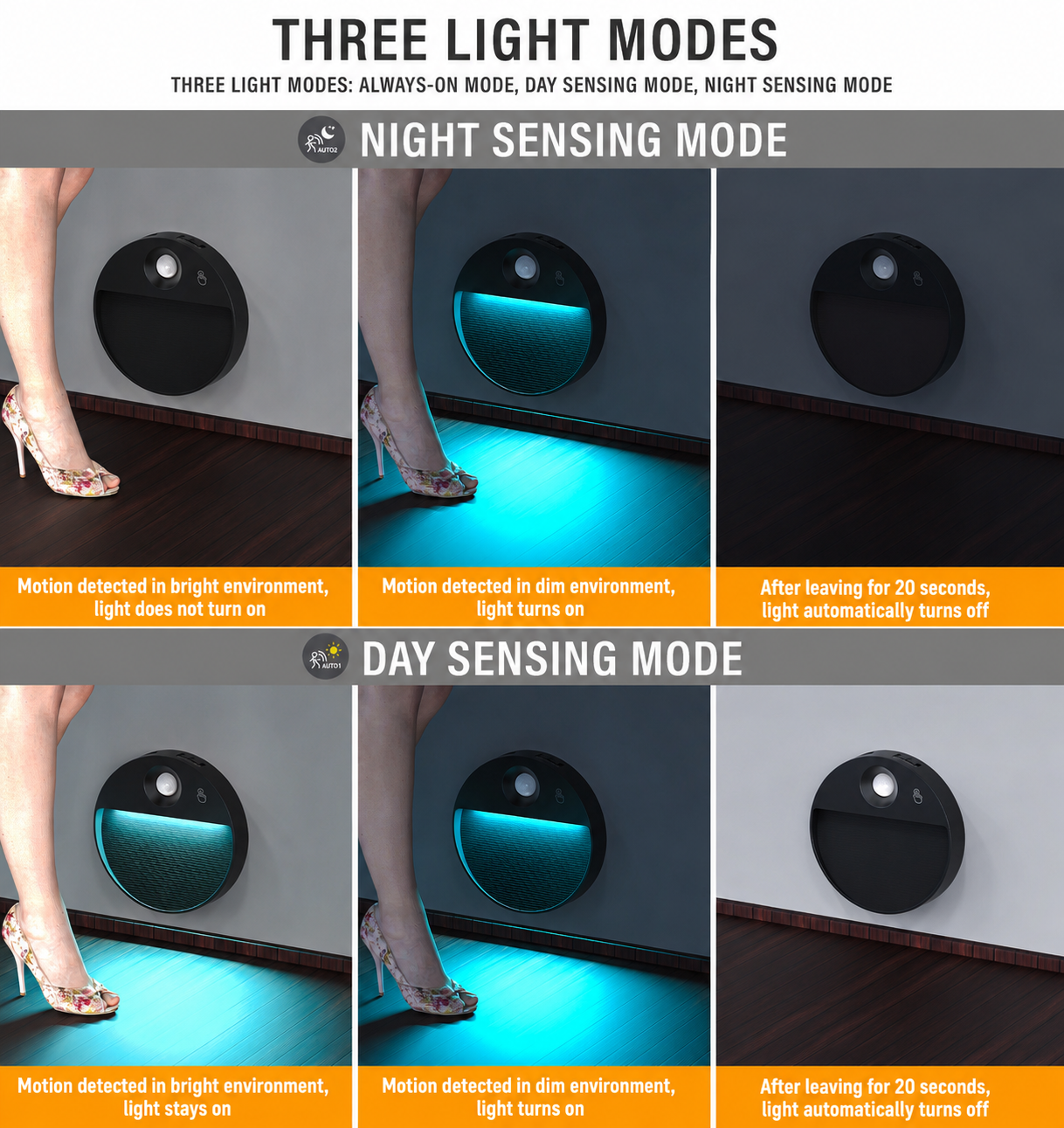 S104CW/S104RGB/S105CW/S105RGB/-Wireless Magnetic Motion Sensor Light | Round & Square Shapes USB Rechargeable LED Night Lamp - Image 4