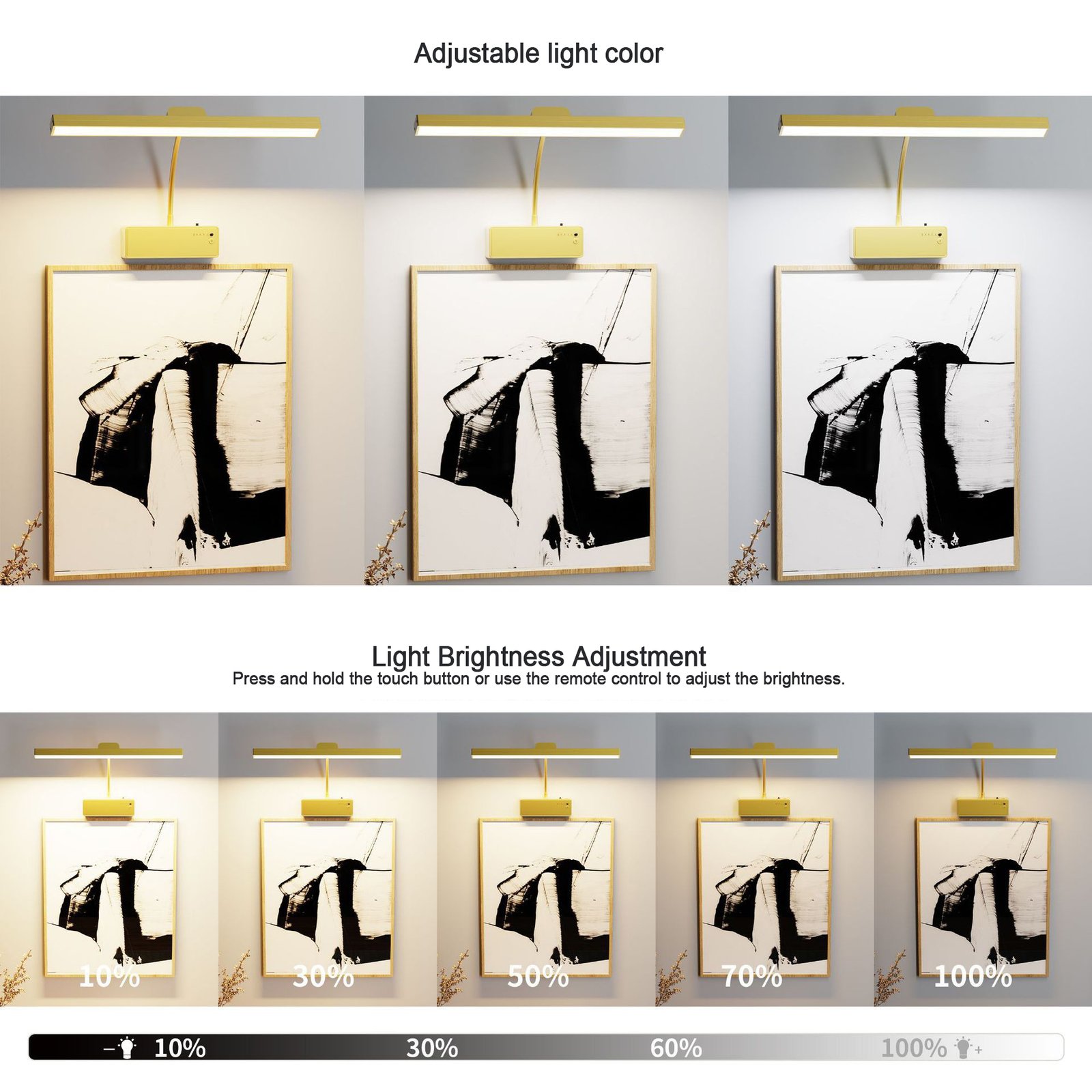S092-Magnetic Picture Light with Remote Control, 3 Color Temperature & Timer Function, Metal Base Art Display Wall Lamp for Home Decor - Image 5