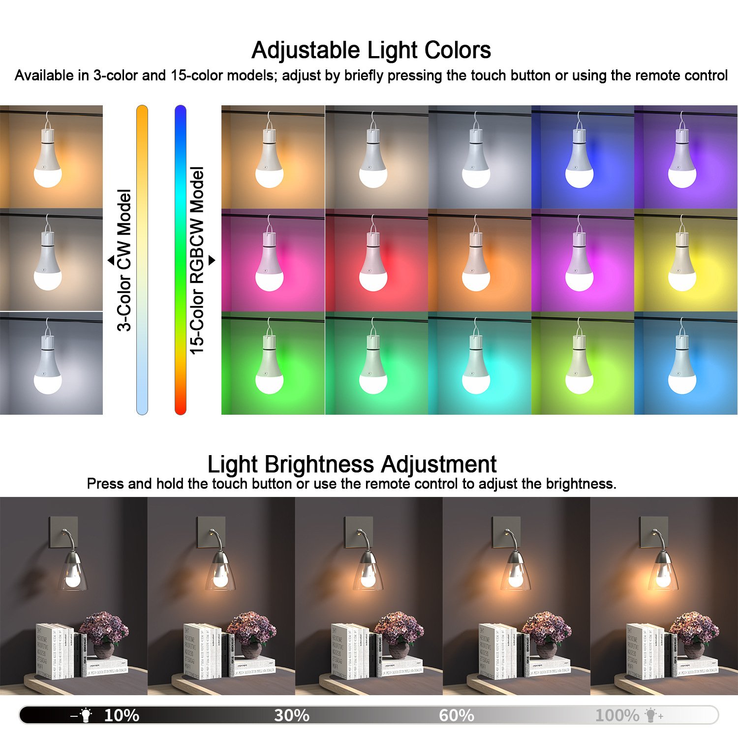 S107-Rechargeable CW/RGBCW LED Bulb | Remote Timer Dimmable Battery Powered Light Bulb for Home & Camping - Image 2