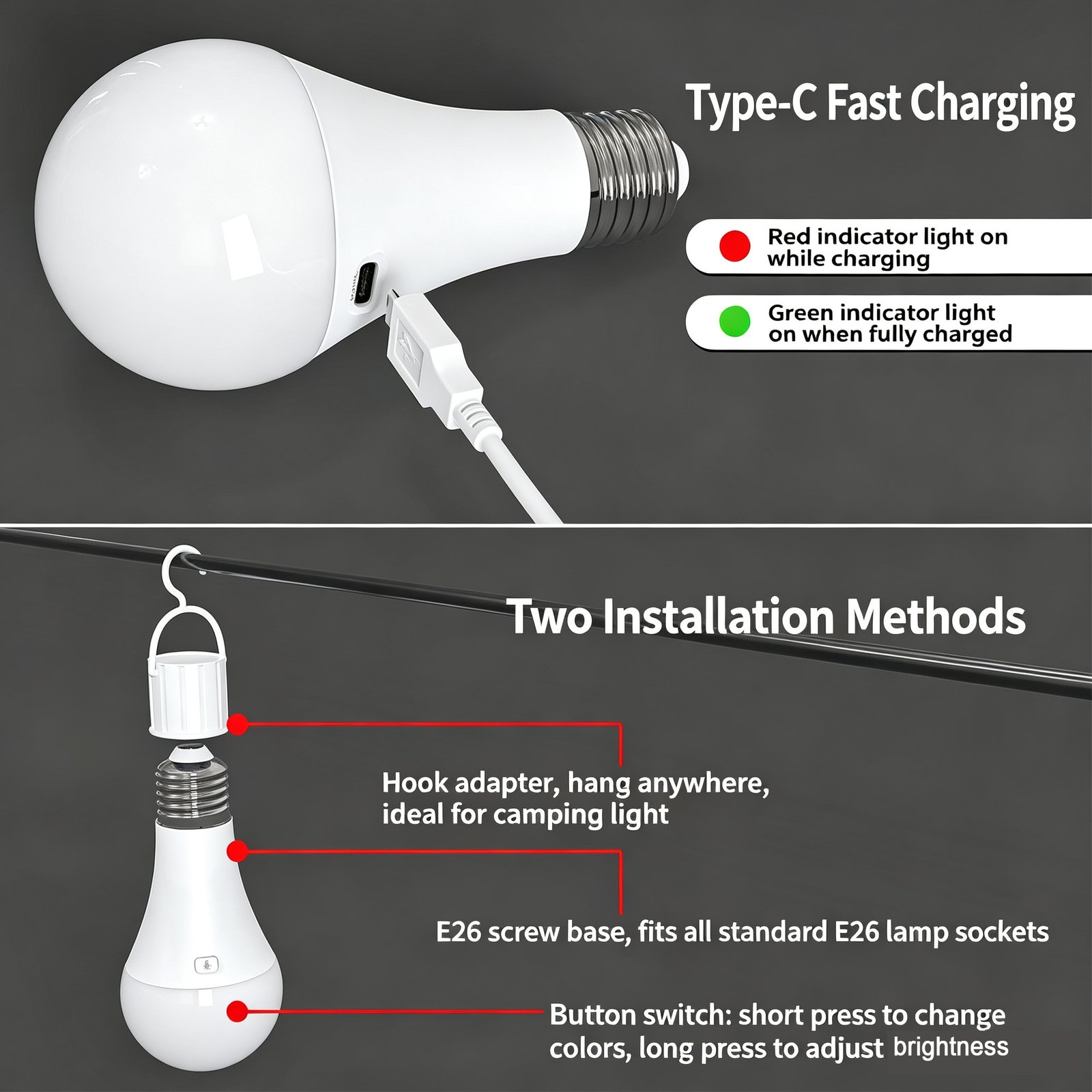 S107-Rechargeable CW/RGBCW LED Bulb | Remote Timer Dimmable Battery Powered Light Bulb for Home & Camping - Image 4
