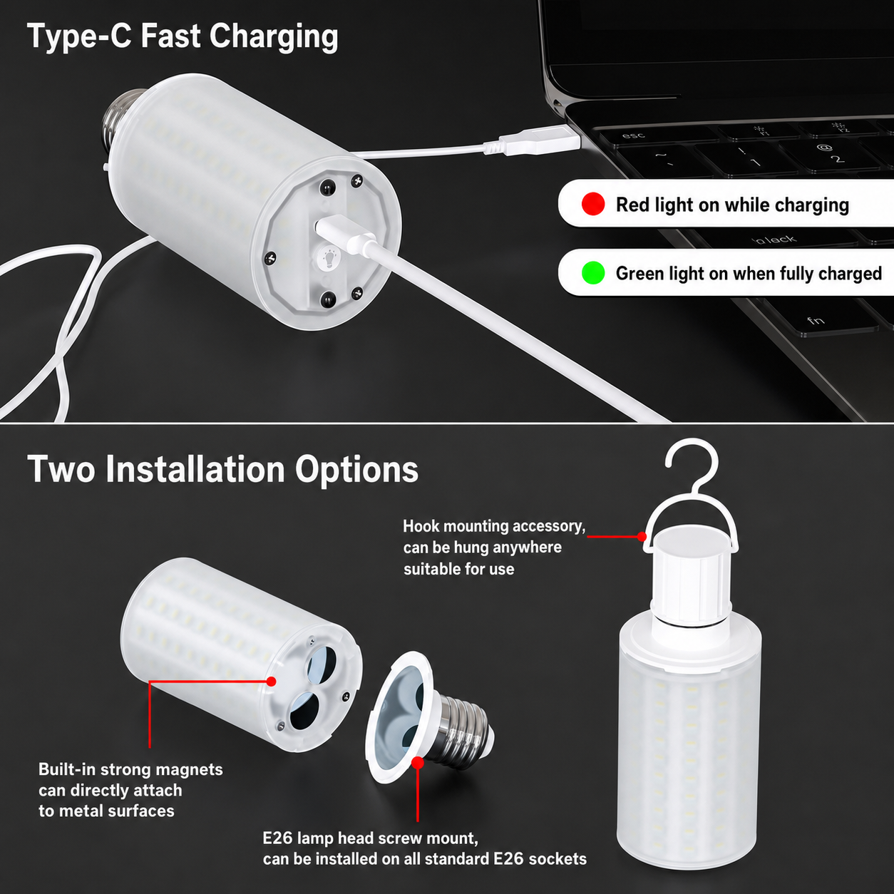 S110-Magnetic USB-C Rechargeable CW/RGBCW Corn Light, 360° All-Surface Ambient Lighting, Suitable for Wall Lamps and Table Lamps - Image 5