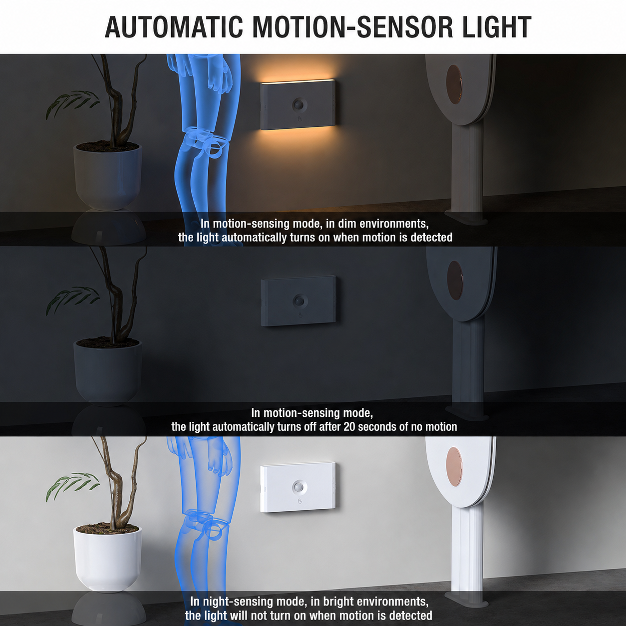 S109-Magnetic Rechargeable LED Sensor Wall Light | Vertical Up & Down Double-sided Lighting Night Lamp - Image 3
