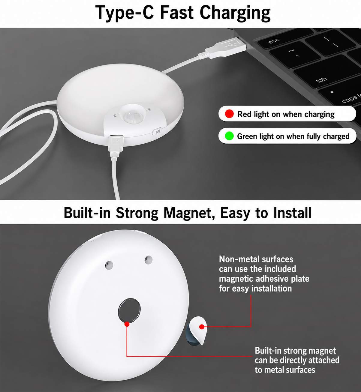 S055-Smooth Round LED Motion Sensor Night Light | Wireless Magnetic Rechargeable Cabinet Lamp - Image 6