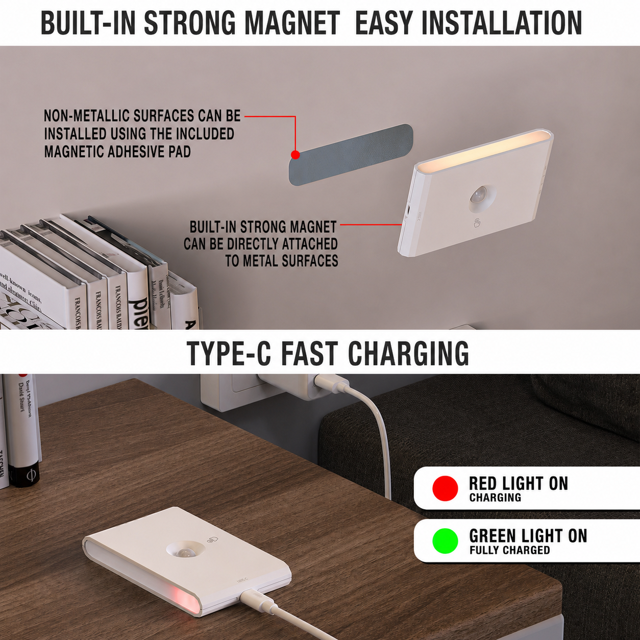 S109-Magnetic Rechargeable LED Sensor Wall Light | Vertical Up & Down Double-sided Lighting Night Lamp - Image 5