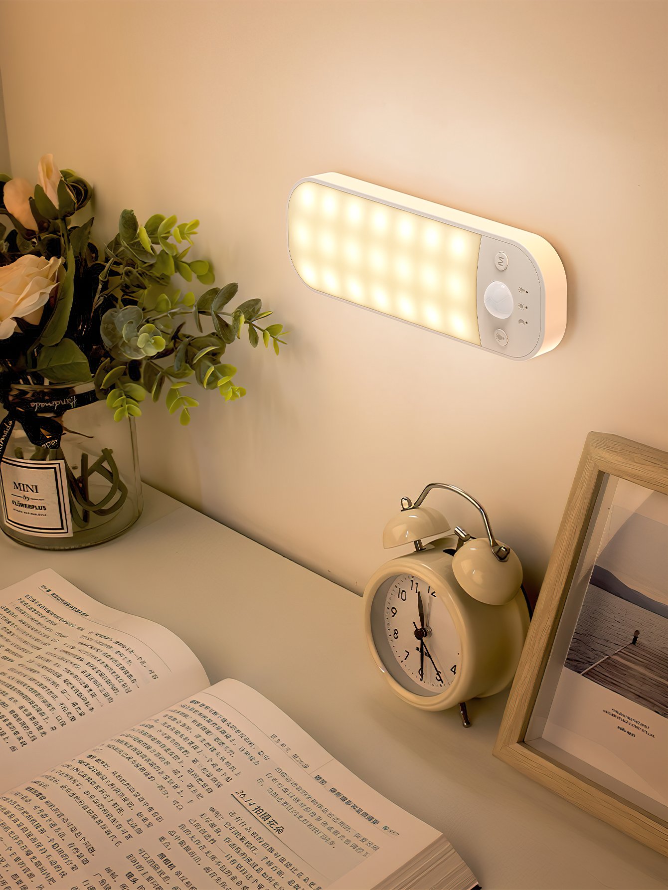 S014-Ultra-thin, Rounded-Corner, Rectangular Magnetic Motion Sensor Light | Three-Color Tape-C Rechargeable LED Cabinet Night Light